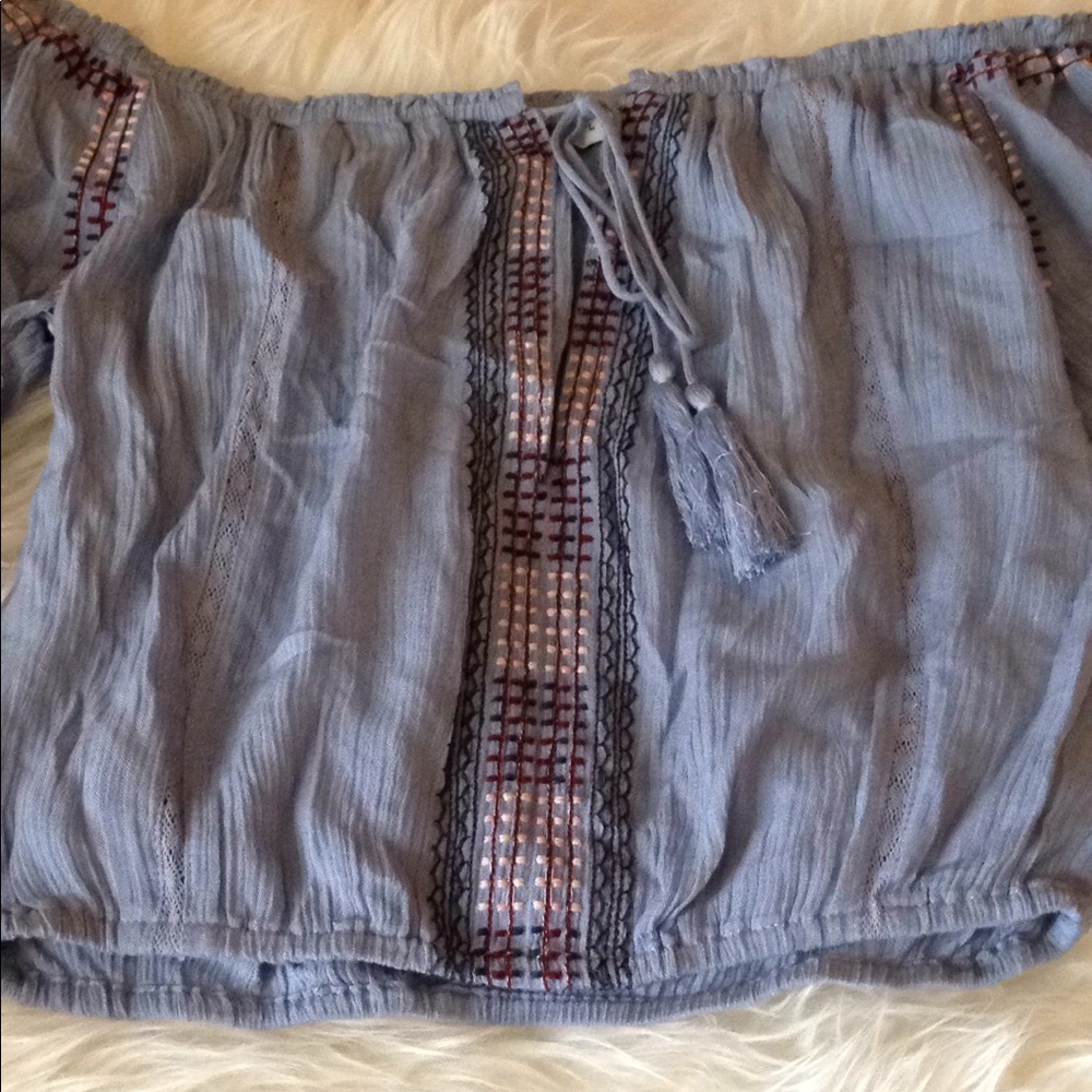 Off Shoulder little blue tassel blouse - Picture 5 of 5